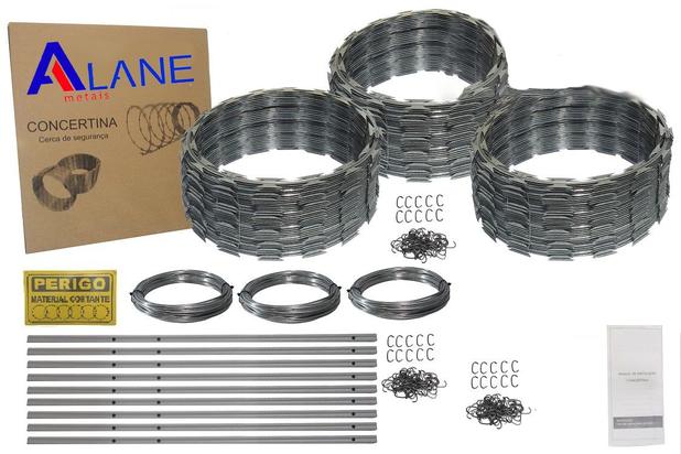 Concertina 30cm Cerca Segurança 24 Metros + Kit Instalação - Alane Metais Menor preço em Concertina 30cm Cerca Segurança 24 Metros + Kit Instalação - Alane Metais
