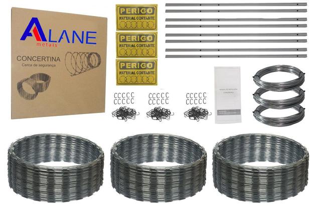 Concertina 45cm Cerca Segurança 24 Metros + Kit Instalação - Alane metais Menor preço em Concertina 45cm Cerca Segurança 24 Metros + Kit Instalação - Alane metais