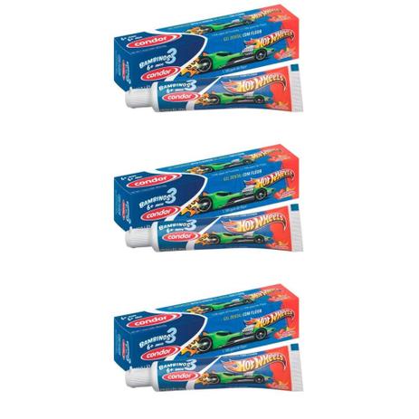 Condor Hot Wheels Gel Dental 6 + C/ Flúor 50g (Kit C/03) Menor preço em Condor Hot Wheels Gel Dental 6 + C/ Flúor 50g (Kit C/03)