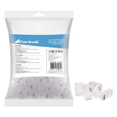 Conector Fortrek RJ45-201, Pacote C/ 100 Peças, Macho CAT5E Menor preço em Conector Fortrek RJ45-201, Pacote C/ 100 Peças, Macho CAT5E