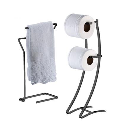 Conjunto 01 Suporte para papel higiênico de chão duplo 01 porta toalha de Bancada Ônix - Future Menor preço em Conjunto 01 Suporte para papel higiênico de chão duplo 01 porta toalha de Bancada Ônix - Future