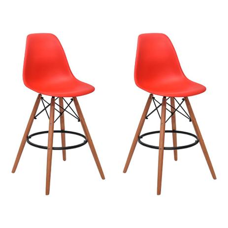 Conjunto 02 Banquetas Eiffel Polipropileno Base Madeira - Vermelha - Magazine decor Menor preço em Conjunto 02 Banquetas Eiffel Polipropileno Base Madeira - Vermelha - Magazine decor