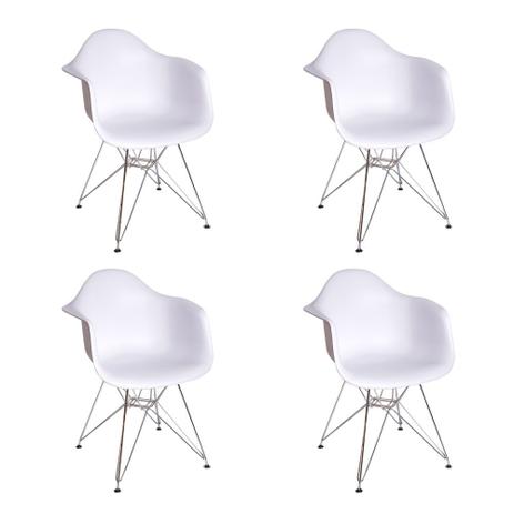 Conjunto 04 Cadeiras Charles Eames Eiffel Com Braços - Base Metal - Branca - Magazine decor Menor preço em Conjunto 04 Cadeiras Charles Eames Eiffel Com Braços - Base Metal - Branca - Magazine decor