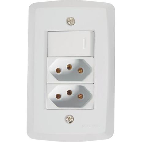 Conjunto 1 interruptor simples + 2 tomadas 2P+T 20A 4x2 - LUX2 - Tramontina Menor preço em Conjunto 1 interruptor simples + 2 tomadas 2P+T 20A 4x2 - LUX2 - Tramontina