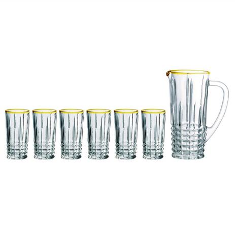 Conjunto 1 jarra 900ml e 6 copos 219ml em vidro com filete dourado - incasa Menor preço em Conjunto 1 jarra 900ml e 6 copos 219ml em vidro com filete dourado - incasa