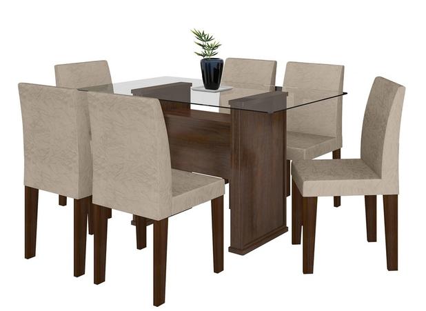 Conjunto 1 Mesa de Jantar Zafira com 6 Cadeiras 1,59X0,79 Castanho Rustic - Rv Móveis Menor preço em Conjunto 1 Mesa de Jantar Zafira com 6 Cadeiras 1,59X0,79 Castanho Rustic - Rv Móveis