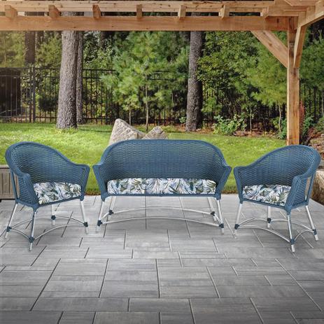 Conjunto 1 Sofá, 2 Poltronas Roma Para Jardim, Varanda Aluminio e Fibra Azul Escuro Estonado A06 - Click Moveis Artesanais Menor preço em Conjunto 1 Sofá, 2 Poltronas Roma Para Jardim, Varanda Aluminio e Fibra Azul Escuro Estonado A06 - Click Moveis Artesanais