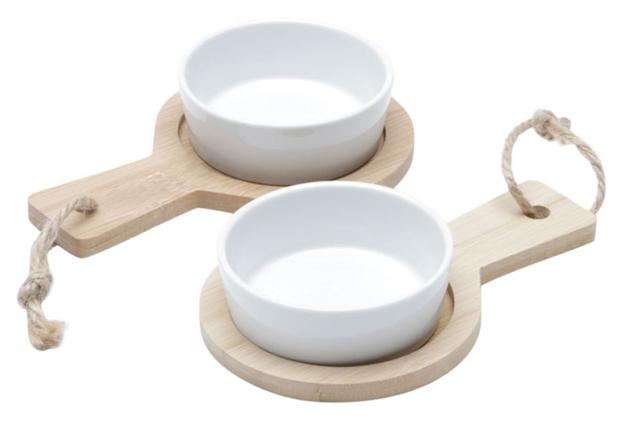 Conjunto 2 bandejas de bambu com 2 molheiras em cerâmica - lyor Menor preço em Conjunto 2 bandejas de bambu com 2 molheiras em cerâmica - lyor