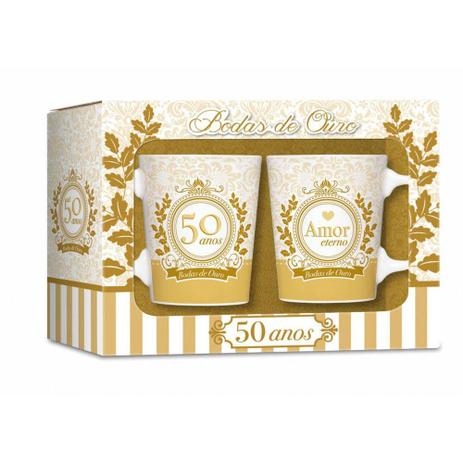 Conjunto 2 Canecas Bodas De Ouro 50 Anos 280ml - Brasfoot Menor preço em Conjunto 2 Canecas Bodas De Ouro 50 Anos 280ml - Brasfoot
