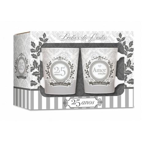 Conjunto 2 Canecas Bodas De Prata 25 Anos 280ml - Brasfoot Menor preço em Conjunto 2 Canecas Bodas De Prata 25 Anos 280ml - Brasfoot