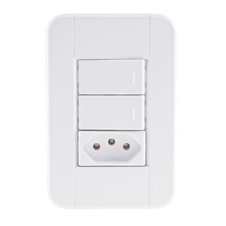 Conjunto 2 interruptores simples + 1 tomada 2P+T 10A 4x2 - TABLET - Tramontina Menor preço em Conjunto 2 interruptores simples + 1 tomada 2P+T 10A 4x2 - TABLET - Tramontina