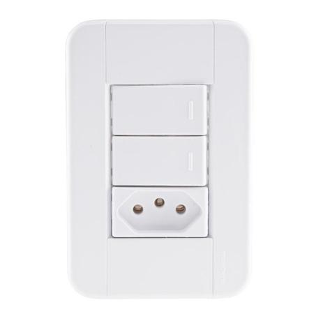 Conjunto 2 interruptores simples + 1 tomada 2P+T 20A 4x2 - TABLET - Tramontina Menor preço em Conjunto 2 interruptores simples + 1 tomada 2P+T 20A 4x2 - TABLET - Tramontina