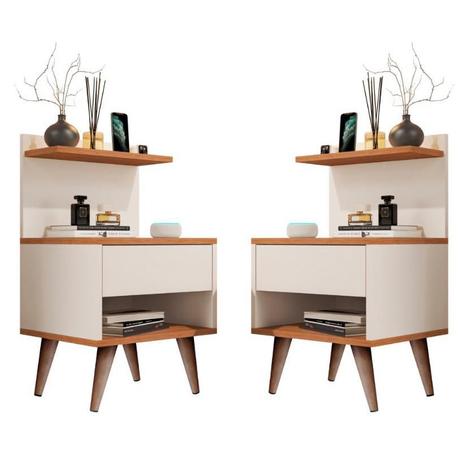 Conjunto 2 pçs Mesa De Cabeceira Lorena Pés Em Madeira Maciça Cor Off White/Freijo - PPRADO MOVEIS é boa?
