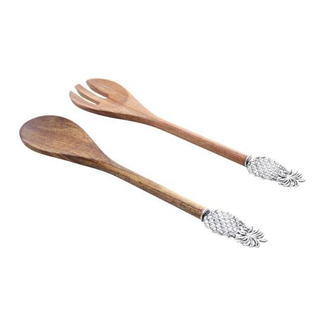Menor preço em Conjunto 2 Peças Colher e Garfo para Salada de Madeira Abacaxi de Zamac 25cmx6,5cmx1,5cm Rojemac