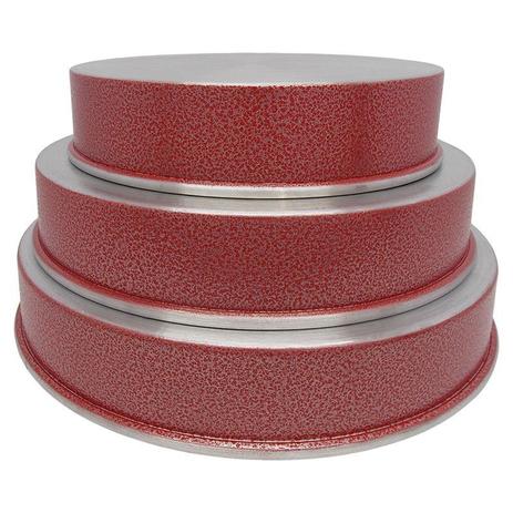 Conjunto 3 Assadeiras de Alumínio Redondo 3 Andares (Fôrma) - Vermelho - Koup Menor preço em Conjunto 3 Assadeiras de Alumínio Redondo 3 Andares (Fôrma) - Vermelho - Koup
