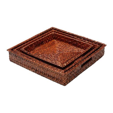 Conjunto 3 bandejas de rattan quadrado Bon Gourmet - 1068 Menor preço em Conjunto 3 bandejas de rattan quadrado Bon Gourmet - 1068