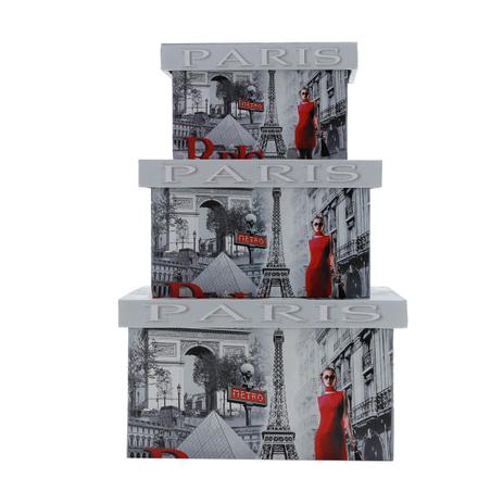 Conjunto 3 caixas decorativas porta trecos Paris - Prestige Menor preço em Conjunto 3 caixas decorativas porta trecos Paris - Prestige