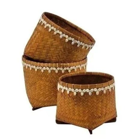 Conjunto 3 Cestos de Bambu c/ Conchas - Btc Menor preço em Conjunto 3 Cestos de Bambu c/ Conchas - Btc