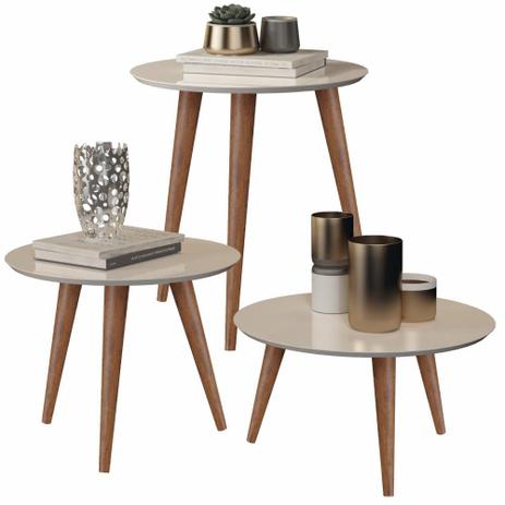 Conjunto 3 Mesas Centro / Lateral / Apoio Cissa - Off White - Compre Aqui - Rpm Móveis é ruim? Conjunto 3 Mesas Centro / Lateral / Apoio Cissa - Off White - Compre Aqui - Rpm Móveis é boa?