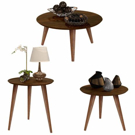 Conjunto 3 Mesas Centro / Lateral / Apoio Retrô Cissa - Freijó - Compre Aqui - Rpm Móveis Menor preço em Conjunto 3 Mesas Centro / Lateral / Apoio Retrô Cissa - Freijó - Compre Aqui - Rpm Móveis