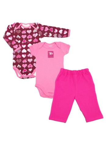 Conjunto 3 Peças - Bodies e Calça - Hearts Be Little Menor preço em Conjunto 3 Peças - Bodies e Calça - Hearts Be Little