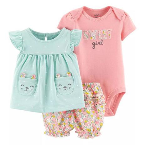 Conjunto 3 Peças Verão Sweet Girl - Carters Menor preço em Conjunto 3 Peças Verão Sweet Girl - Carters