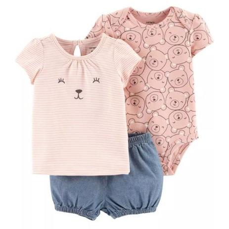 Conjunto 3 Peças Verão Ursinha - Carters Menor preço em Conjunto 3 Peças Verão Ursinha - Carters