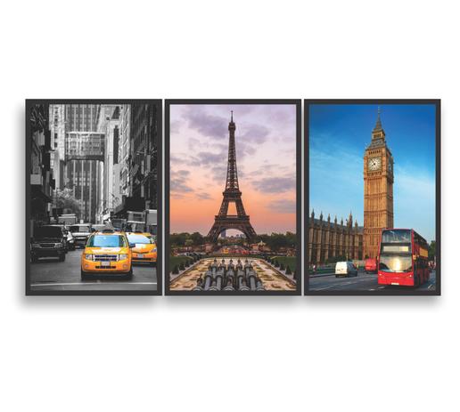 Conjunto 3 Quadros Decorativos New York Londres Paris 30x40 Colorido - QuadrosPro Menor preço em Conjunto 3 Quadros Decorativos New York Londres Paris 30x40 Colorido - QuadrosPro