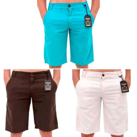 Conjunto 3 Shorts Masculino Bermuda Com Tecido de Sarja Lavado Perfumado e Confortável - Plaque