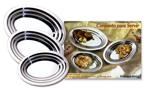 Conjunto 3 Travessas Real Servir Arroz Salada Carnes 22 / 27 / 32 Cm - 14036 - Golden inox Menor preço em Conjunto 3 Travessas Real Servir Arroz Salada Carnes 22 / 27 / 32 Cm - 14036 - Golden inox