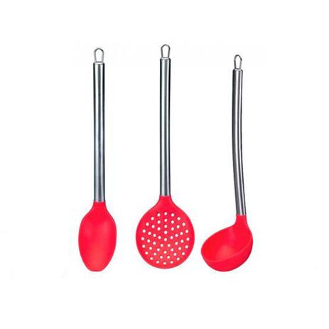 Conjunto 3 Utensílios de Cozinha Concha Colher e Escumadeira de Silicone Art House Inox Menor preço em Conjunto 3 Utensílios de Cozinha Concha Colher e Escumadeira de Silicone Art House Inox