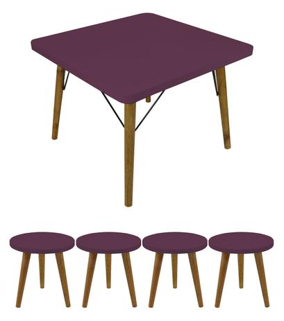 Conjunto 4 Banquinhos + Mesa Infantil Criança Madeira MDF - Móveis bolzan Menor preço em Conjunto 4 Banquinhos + Mesa Infantil Criança Madeira MDF - Móveis bolzan