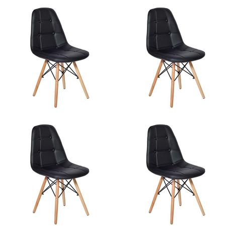 Conjunto 4 Cadeiras Dkr Charles Eames Wood Estofada Botonê - Preta - Magazine Decor Menor preço em Conjunto 4 Cadeiras Dkr Charles Eames Wood Estofada Botonê - Preta - Magazine Decor