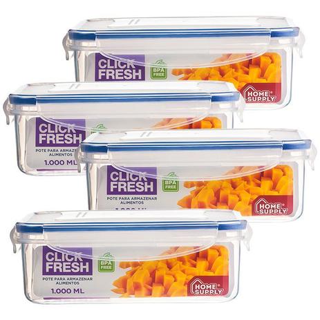 Conjunto 4 potes plasticos herméticos Qualidade Click Fresh Menor preço em Conjunto 4 potes plasticos herméticos Qualidade Click Fresh