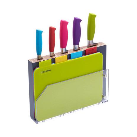 Conjunto 5 facas de cozinha de inox coloridas, 4 tábuas de corte e cepo em madeira e acrílico - K craft Menor preço em Conjunto 5 facas de cozinha de inox coloridas, 4 tábuas de corte e cepo em madeira e acrílico - K craft