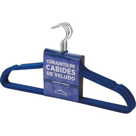 Conjunto 6 Cabides Aveludado Azul - Casa video Menor preço em Conjunto 6 Cabides Aveludado Azul - Casa video