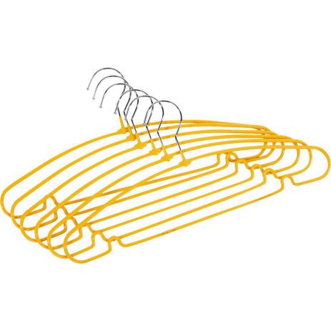 Conjunto 6 Cabides Metal/PVC Ogza Amarelo Menor preço em Conjunto 6 Cabides Metal/PVC Ogza Amarelo