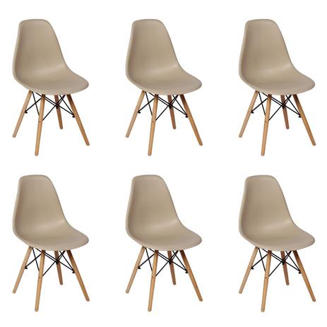 Conjunto 6 Cadeiras Charles Eames Eiffel Wood Base Madeira - Nude - Magazine Decor Menor preço em Conjunto 6 Cadeiras Charles Eames Eiffel Wood Base Madeira - Nude - Magazine Decor