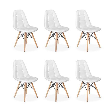 Conjunto 6 Cadeiras Dkr Charles Eames Wood Estofada Botonê - Branca - Império Brazil Business Menor preço em Conjunto 6 Cadeiras Dkr Charles Eames Wood Estofada Botonê - Branca - Império Brazil Business