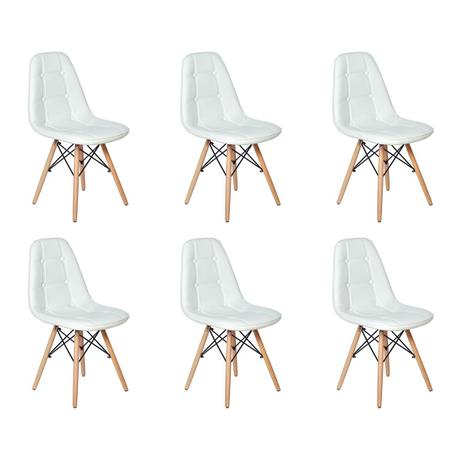 Conjunto 6 Cadeiras Dkr Charles Eames Wood Estofada Botonê - Branca - Magazine Decor Menor preço em Conjunto 6 Cadeiras Dkr Charles Eames Wood Estofada Botonê - Branca - Magazine Decor