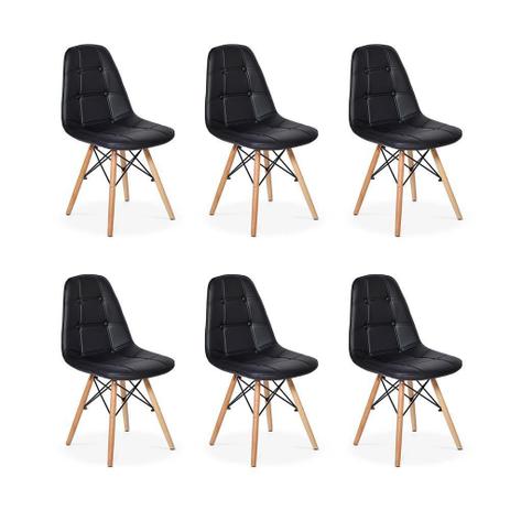Conjunto 6 Cadeiras Dkr Charles Eames Wood Estofada Botonê - Preta - Império Brazil Business Menor preço em Conjunto 6 Cadeiras Dkr Charles Eames Wood Estofada Botonê - Preta - Império Brazil Business