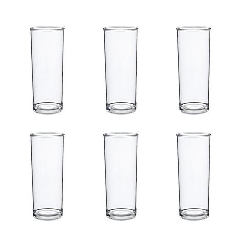 Conjunto 6 copos de acrílico cristal transparente tubo 300ml - Kos Menor preço em Conjunto 6 copos de acrílico cristal transparente tubo 300ml - Kos
