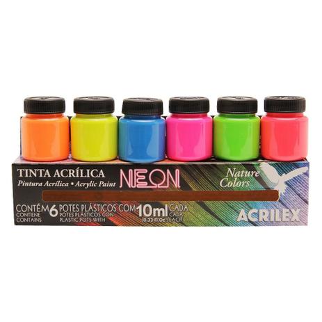 Conjunto 6 Cores Tinta Acrílica Neon Fluorescente 10ml Acrilex Menor preço em Conjunto 6 Cores Tinta Acrílica Neon Fluorescente 10ml Acrilex