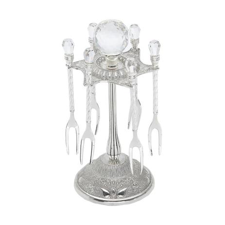 Conjunto 6 Garfos P/Petisco C/Suporte De Zamac Niquelado Cristal 16Cm - 3769 - Lyor Menor preço em Conjunto 6 Garfos P/Petisco C/Suporte De Zamac Niquelado Cristal 16Cm - 3769 - Lyor