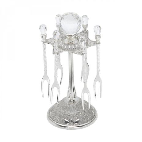 Conjunto 6 Garfos para Petisco com Suporte de Zamac Silver Plated Cristal Lyor Prata Menor preço em Conjunto 6 Garfos para Petisco com Suporte de Zamac Silver Plated Cristal Lyor Prata
