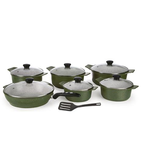 Conjunto 6 Panelas Forno Fogão Premium Revestidas em Cerâmica Antiaderente e Alum. Fundido Verde - Aluminios j.r Menor preço em Conjunto 6 Panelas Forno Fogão Premium Revestidas em Cerâmica Antiaderente e Alum. Fundido Verde - Aluminios j.r