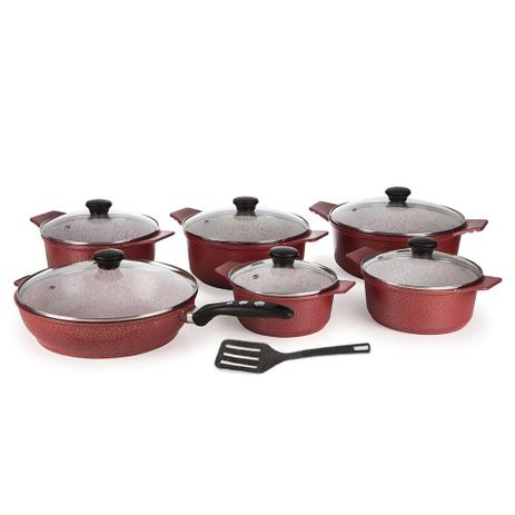 Conjunto 6 Panelas Forno Fogão Premium Revestidas em Cerâmica Antiaderente e Alum. Fundido Vermelha - Aluminios j.r Menor preço em Conjunto 6 Panelas Forno Fogão Premium Revestidas em Cerâmica Antiaderente e Alum. Fundido Vermelha - Aluminios j.r
