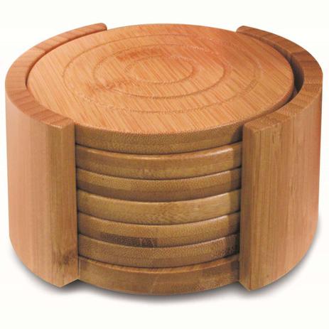 Conjunto 6 porta copos redondo em bambu com suporte - Tyft Menor preço em Conjunto 6 porta copos redondo em bambu com suporte - Tyft