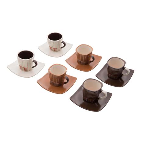 Conjunto 6 xícaras de café e pires de porcelana Stripes 90ml - Bon gourmet Menor preço em Conjunto 6 xícaras de café e pires de porcelana Stripes 90ml - Bon gourmet