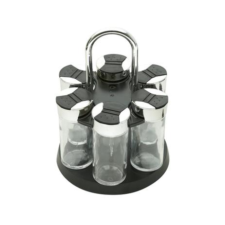 Conjunto 7 peças porta temperos de vidro com tampa de plástico e base giratória preta Luigi Bon Gourmet - 26889 Menor preço em Conjunto 7 peças porta temperos de vidro com tampa de plástico e base giratória preta Luigi Bon Gourmet - 26889